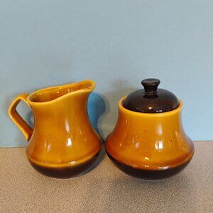 Haniwa Japan Harvest Gold and Brown Sugar and Creamer 1970s